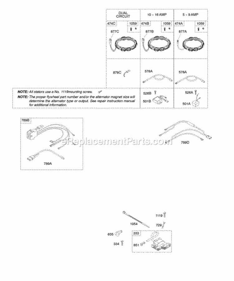 Alternators Ignition Diagram and Parts List for 441577-0112-E1  Briggs and Stratton Engine